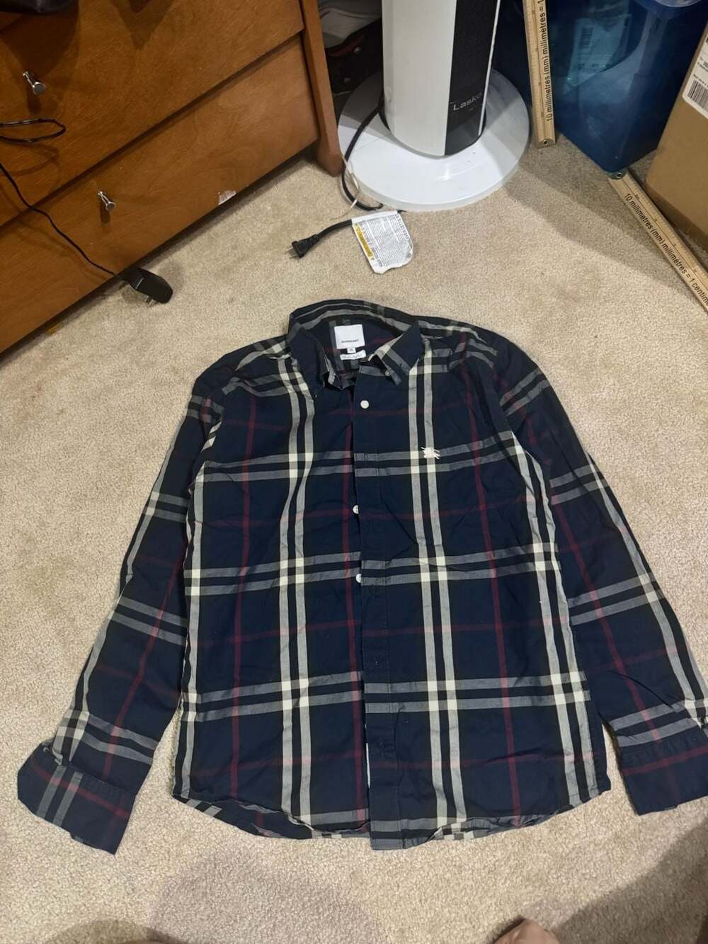 Burberry Navy Blue Knight Check Long-Sleeve Button-Down Shirt